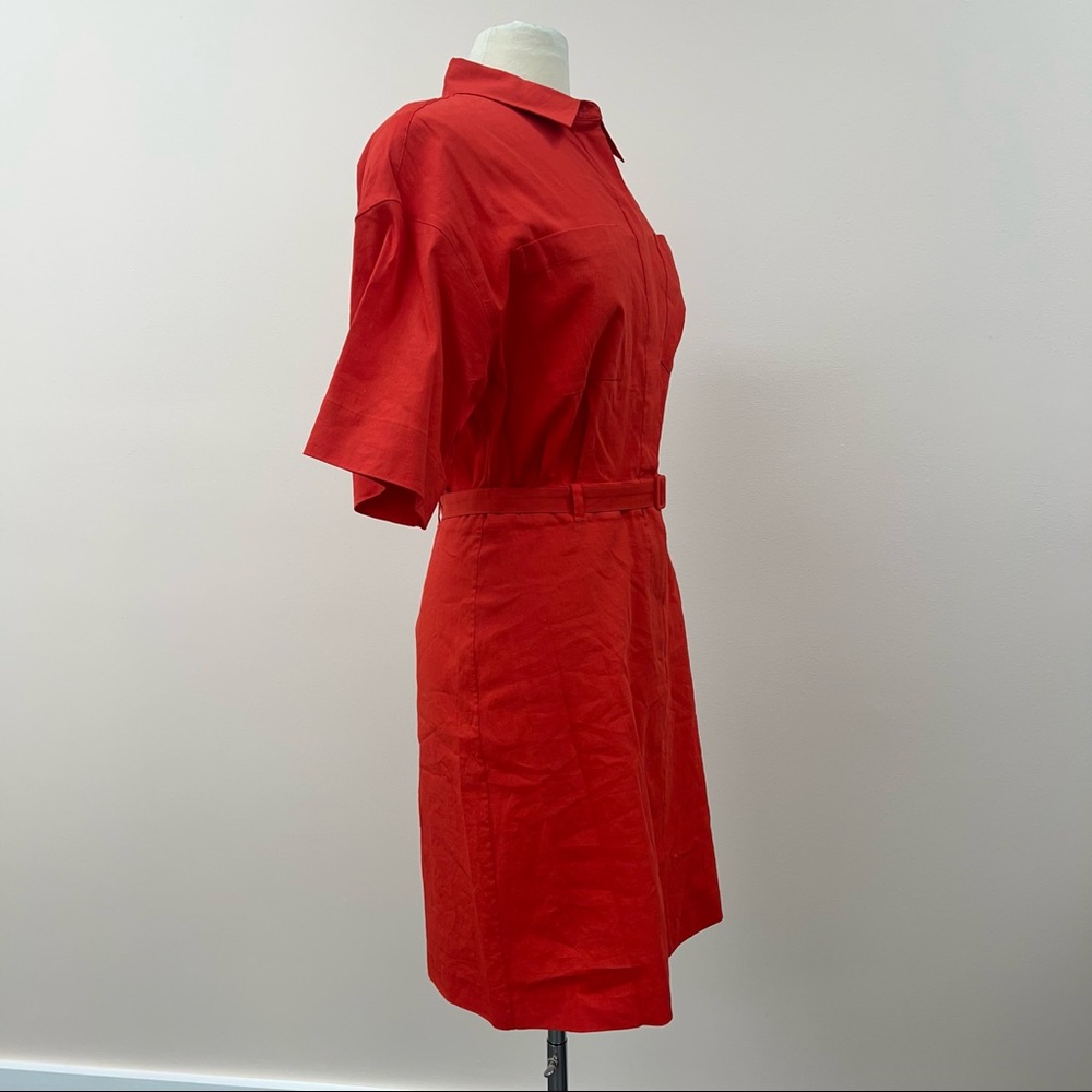 Theory Eco Crunch Belted Mini Shirtdress in Red (1/2) - Picture 3 of 11